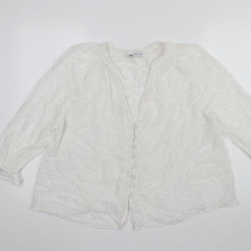 Zara Women White Polyester Chiffon Button Tunic Blouse Size 12