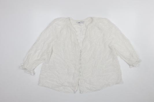 Zara Women White Polyester Chiffon Button Tunic Blouse Size 12