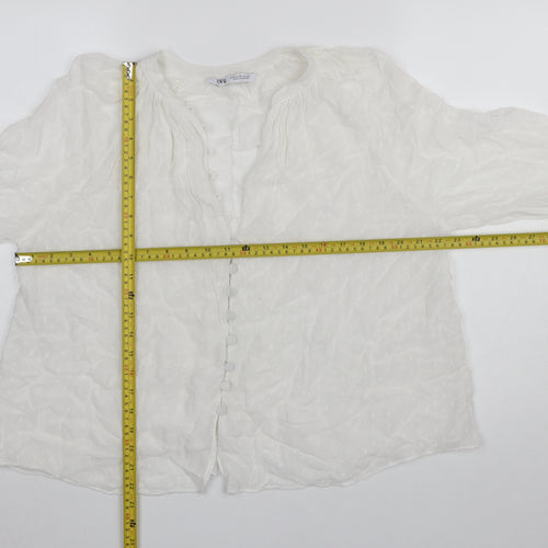 Zara Women White Polyester Chiffon Button Tunic Blouse Size 12