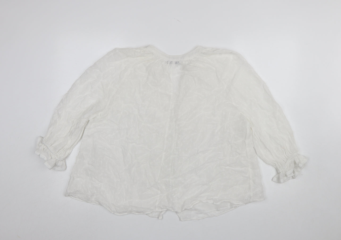 Zara Women White Polyester Chiffon Button Tunic Blouse Size 12