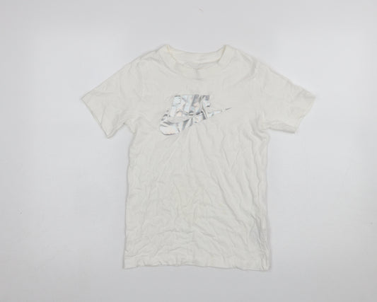 Nike Boys White Graphic T-Shirt Size S Lightweight Cotton Tee