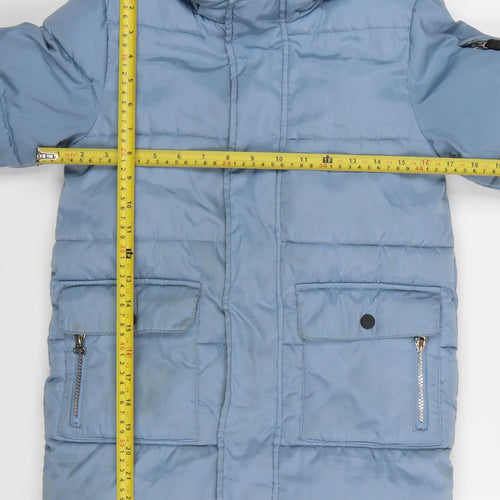 Marks and Spencer Girls Blue Hooded Puffer Coat 7-8 Years Winter Jacket