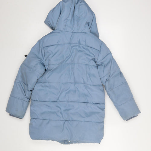 Marks and Spencer Girls Blue Hooded Puffer Coat 7-8 Years Winter Jacket