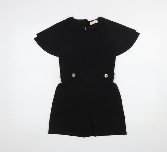 Lipsy Girls Black Short Sleeve Crew Neck Playsuit 9-10 Years