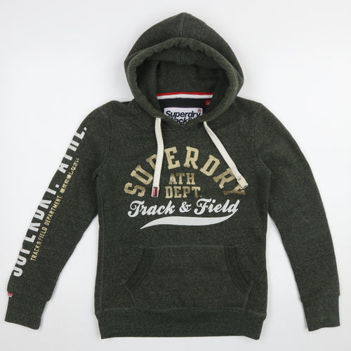 Superdry Women’s Green Pullover Hoodie UK 8 Track & Field Logo