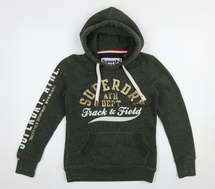 Superdry Women’s Green Pullover Hoodie UK 8 Track & Field Logo