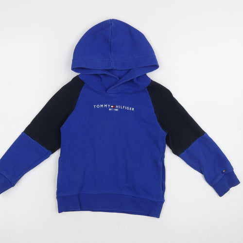 Tommy Hilfiger Boys Blue Pullover Hoodie 3 Years Cotton Logo Sweatshirt