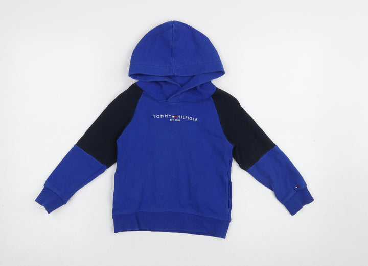 Tommy Hilfiger Boys Blue Pullover Hoodie 3 Years Cotton Logo Sweatshirt