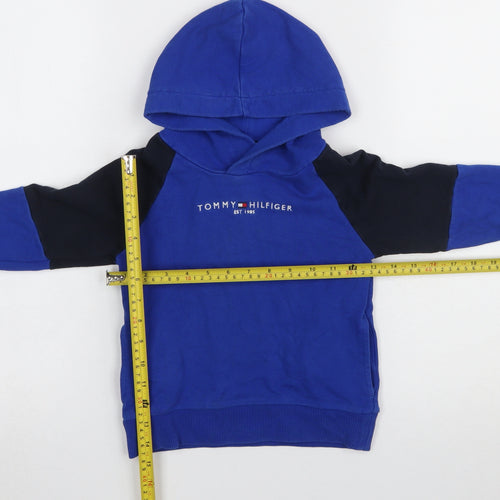 Tommy Hilfiger Boys Blue Pullover Hoodie 3 Years Cotton Logo Sweatshirt