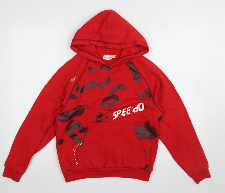 Speedo Boys Red Pullover Hoodie 10-12 Years Cotton Graphic Print