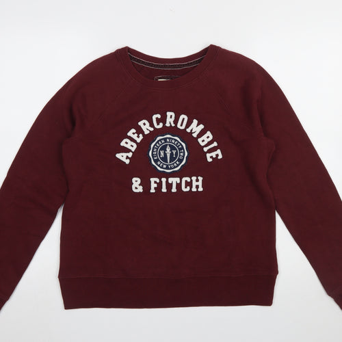 Abercrombie & Fitch Women's Burgundy Pullover Sweatshirt M Logo Cotton Blend