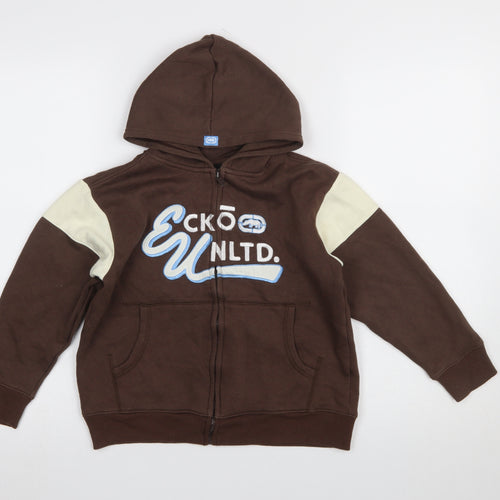 Ecko Unltd Boys Brown Full Zip Graphic Hoodie Size 6 Cotton Blend