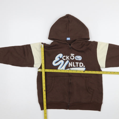 Ecko Unltd Boys Brown Full Zip Graphic Hoodie Size 6 Cotton Blend