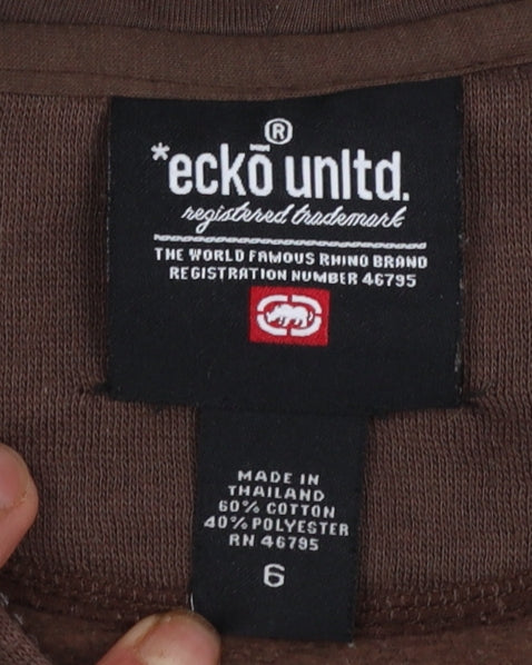 Ecko Unltd Boys Brown Full Zip Graphic Hoodie Size 6 Cotton Blend