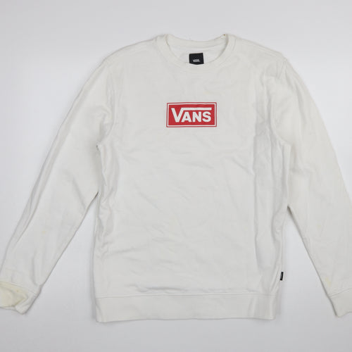 Vans Men's White Small Crew Neck Logo Pullover Sweatshirt