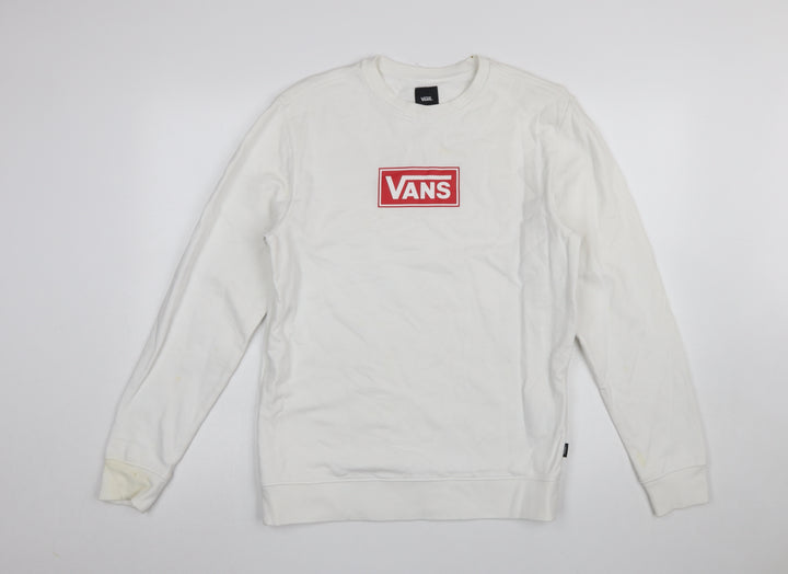 Vans Men's White Small Crew Neck Logo Pullover Sweatshirt