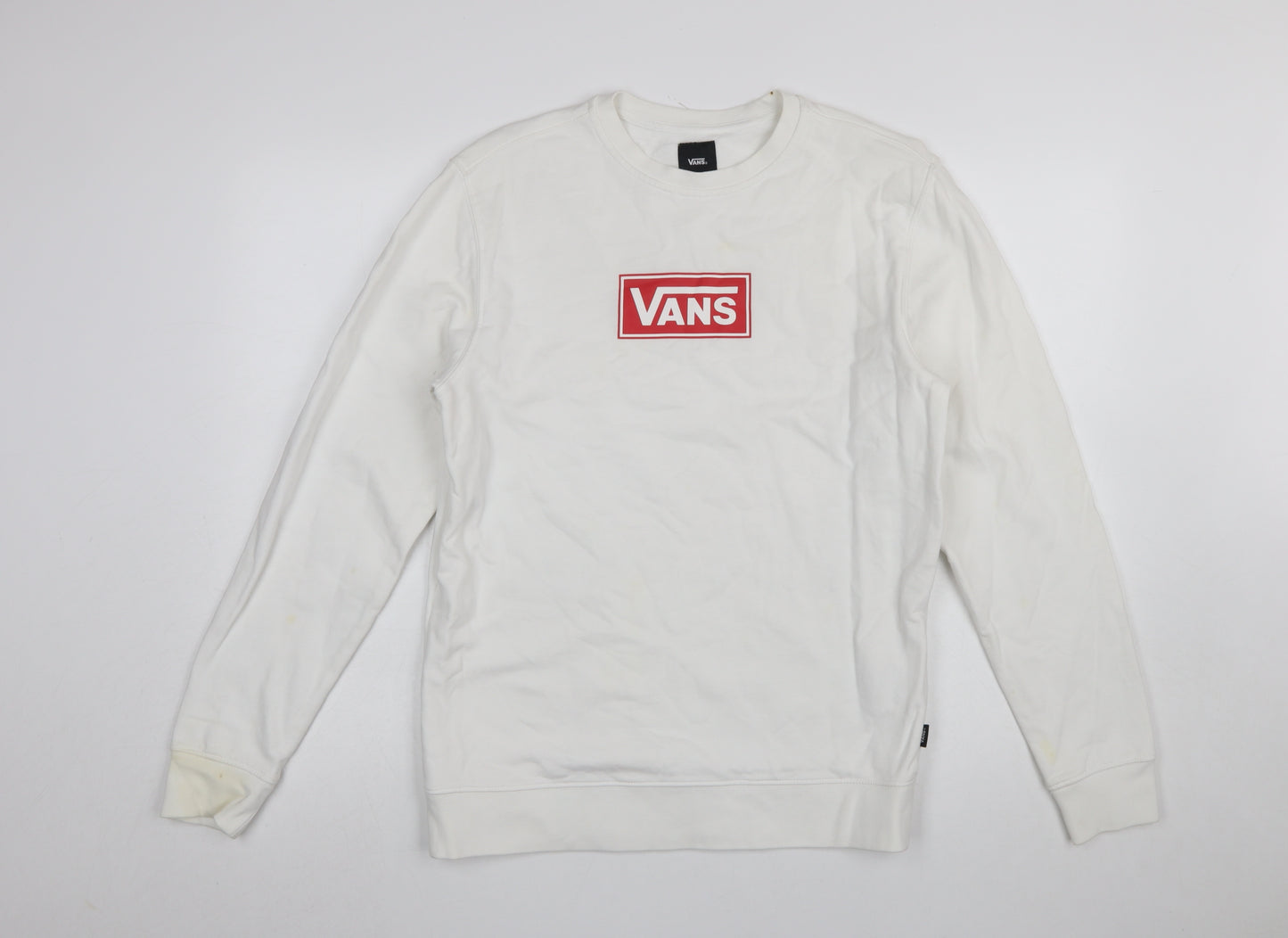 Vans Men's White Small Crew Neck Logo Pullover Sweatshirt