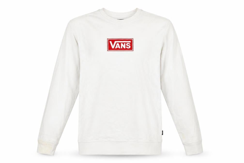 Vans Men's White Small Crew Neck Logo Pullover Sweatshirt