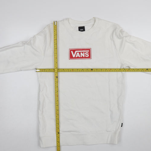 Vans Men's White Small Crew Neck Logo Pullover Sweatshirt