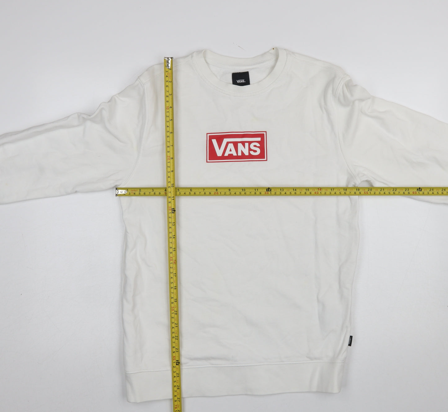 Vans Men's White Small Crew Neck Logo Pullover Sweatshirt