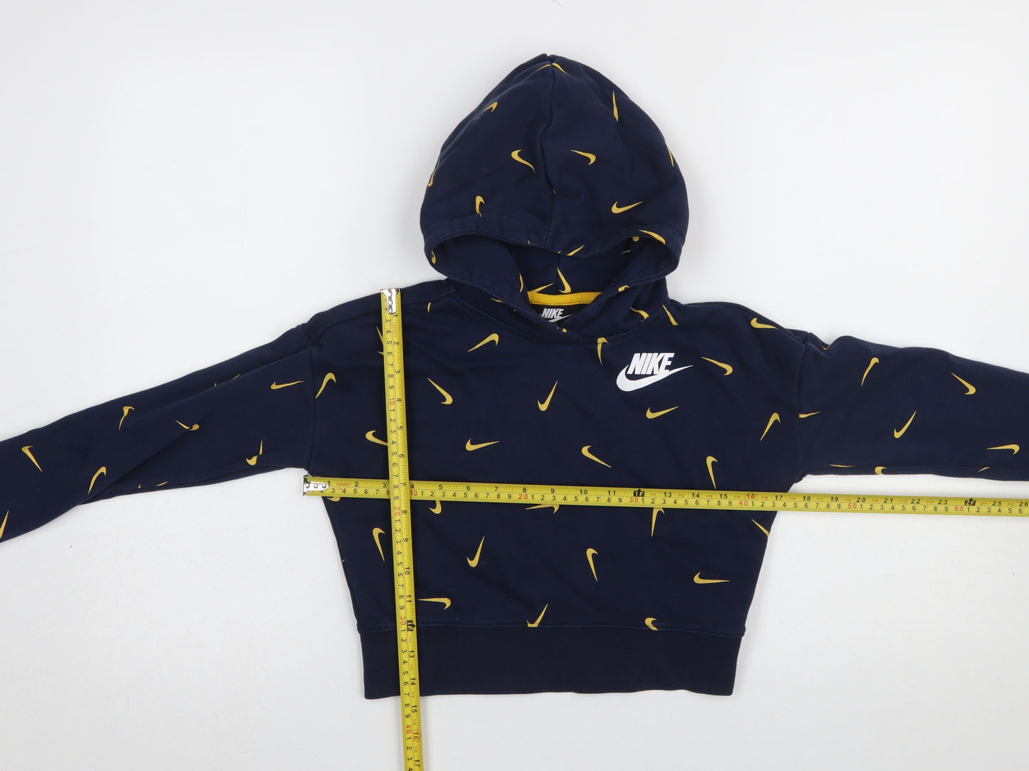 Nike Girls Blue Graphic Hooded Pullover Hoodie Size 146 Cotton Blend