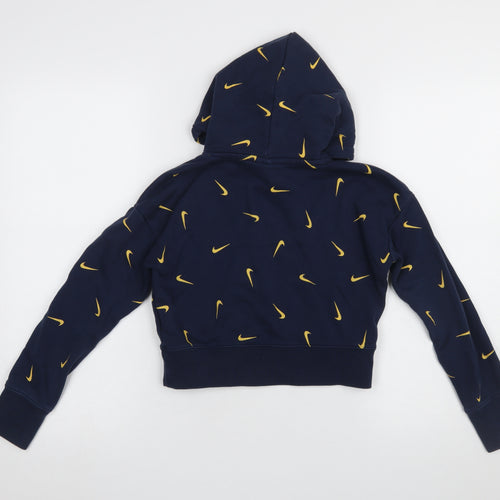 Nike Girls Blue Graphic Hooded Pullover Hoodie Size 146 Cotton Blend