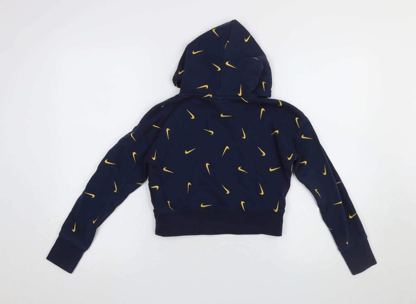 Nike Girls Blue Graphic Hooded Pullover Hoodie Size 146 Cotton Blend