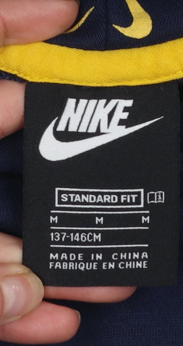 Nike Girls Blue Graphic Hooded Pullover Hoodie Size 146 Cotton Blend