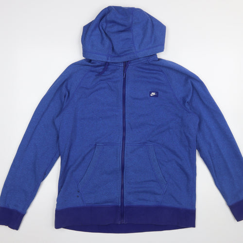 Nike Men Blue Full Zip Hoodie L Regular Fit Cotton Blend