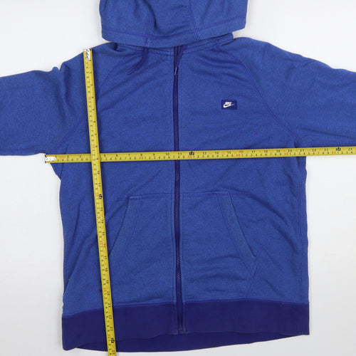Nike Men Blue Full Zip Hoodie L Regular Fit Cotton Blend