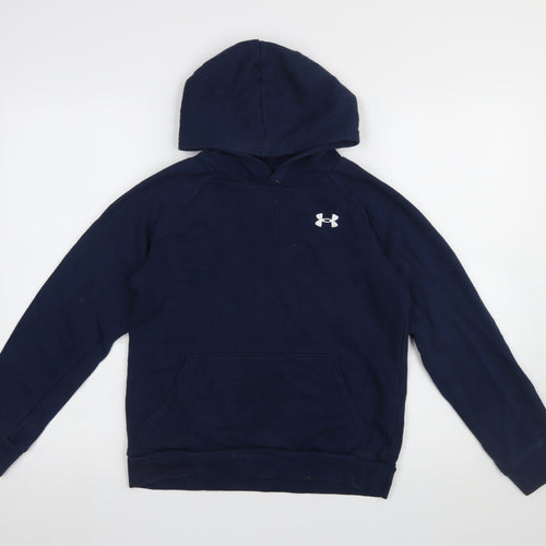 Under Armour Boys Navy Pullover Hoodie YLG Loose Fit Cotton Blend