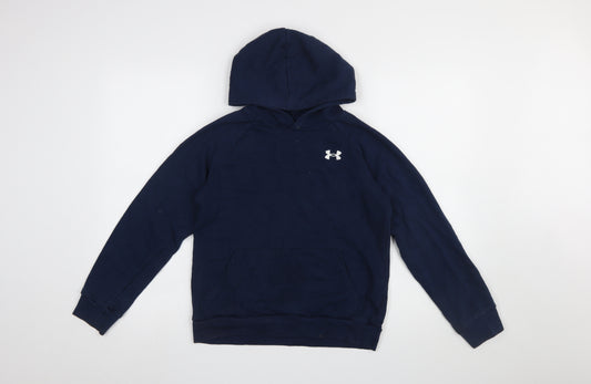 Under Armour Boys Navy Pullover Hoodie YLG Loose Fit Cotton Blend