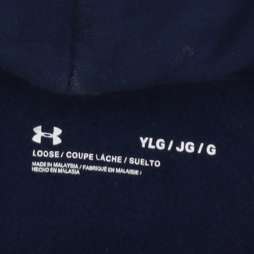 Under Armour Boys Navy Pullover Hoodie YLG Loose Fit Cotton Blend