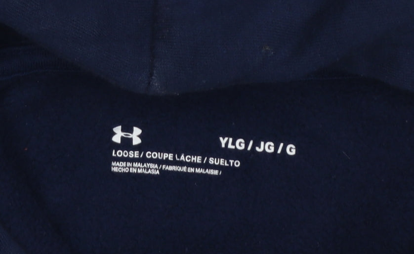 Under Armour Boys Navy Pullover Hoodie YLG Loose Fit Cotton Blend