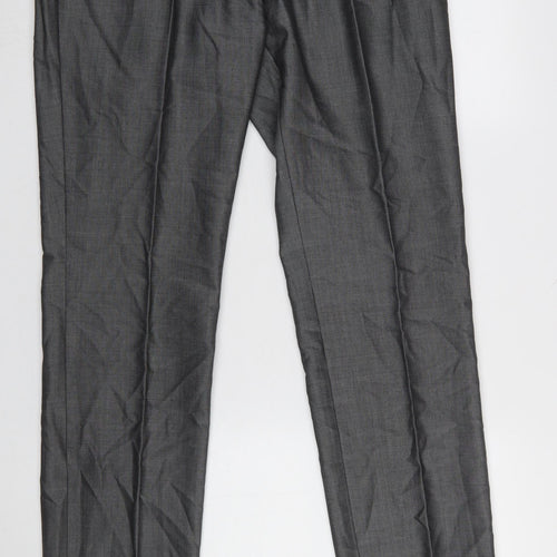 Torre Men's Grey 32L Classic Fit Wool Formal Dress Trousers