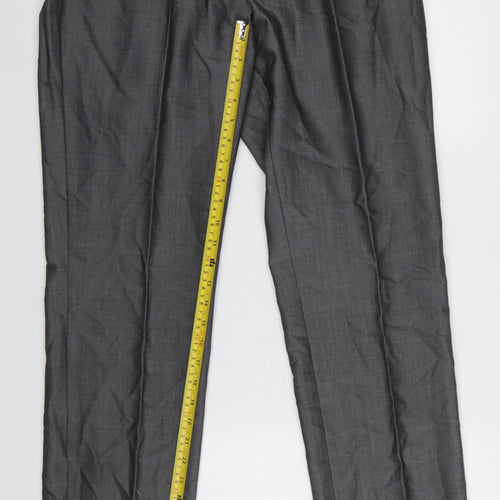 Torre Men's Grey 32L Classic Fit Wool Formal Dress Trousers