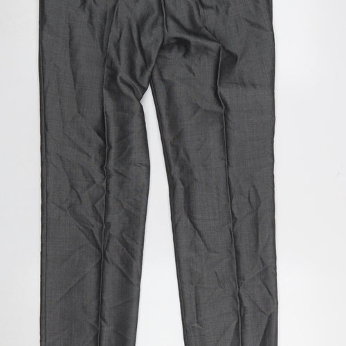 Torre Men's Grey 32L Classic Fit Wool Formal Dress Trousers