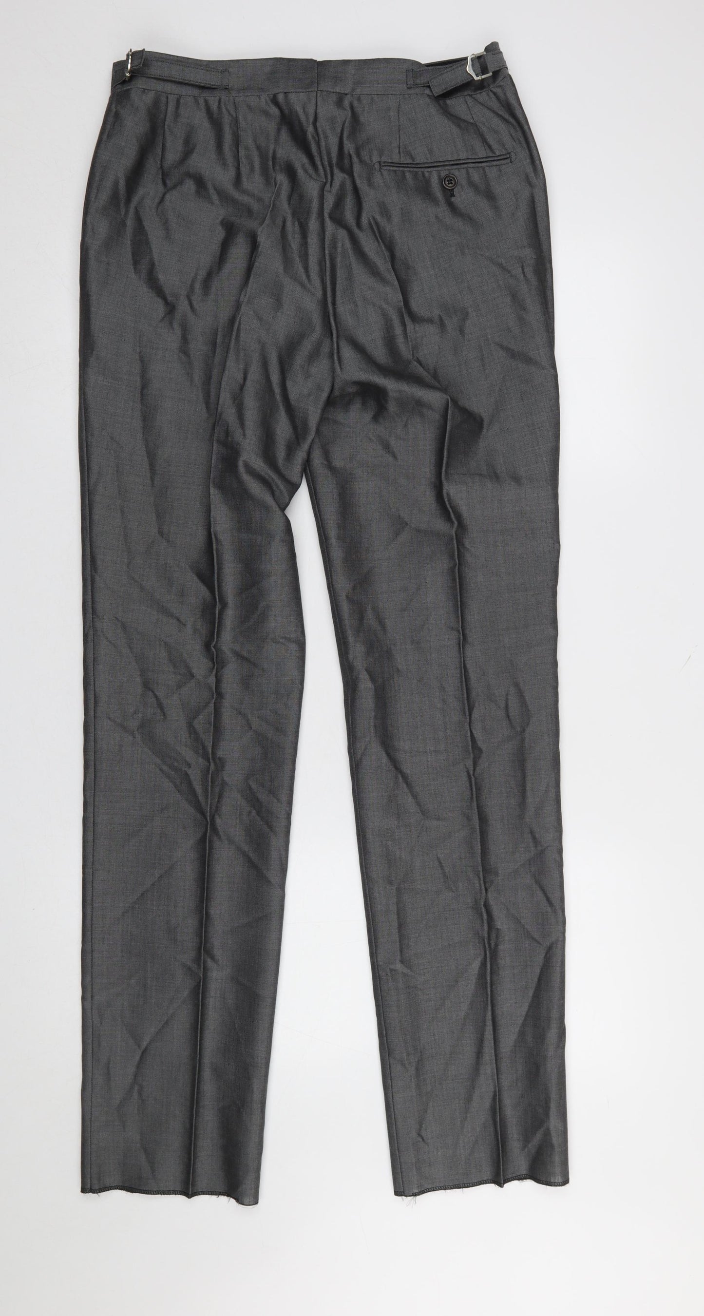 Torre Men's Grey 32L Classic Fit Wool Formal Dress Trousers