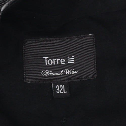 Torre Men's Grey 32L Classic Fit Wool Formal Dress Trousers