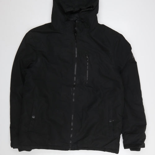 Threadbare Men's Black L Hooded Puffer Jacket Winter Zip Coat