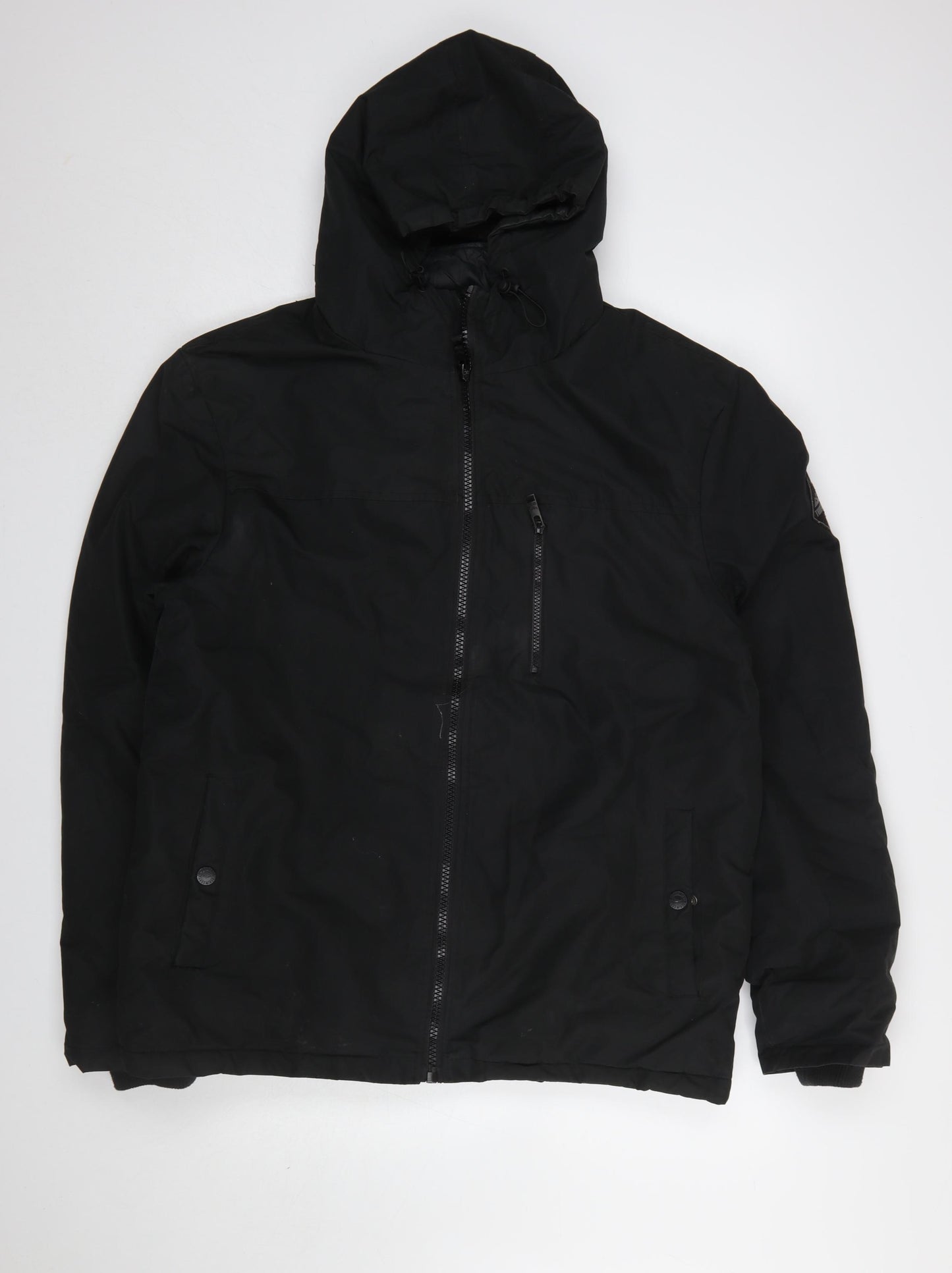 Threadbare Men's Black L Hooded Puffer Jacket Winter Zip Coat
