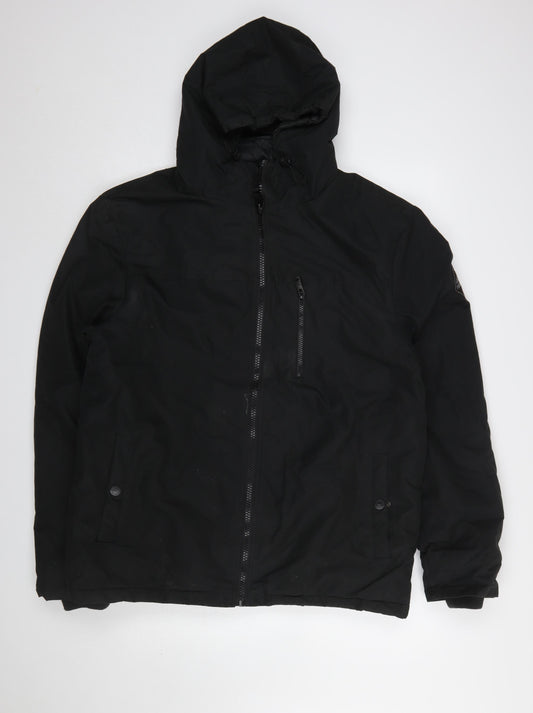 Threadbare Men's Black L Hooded Puffer Jacket Winter Zip Coat