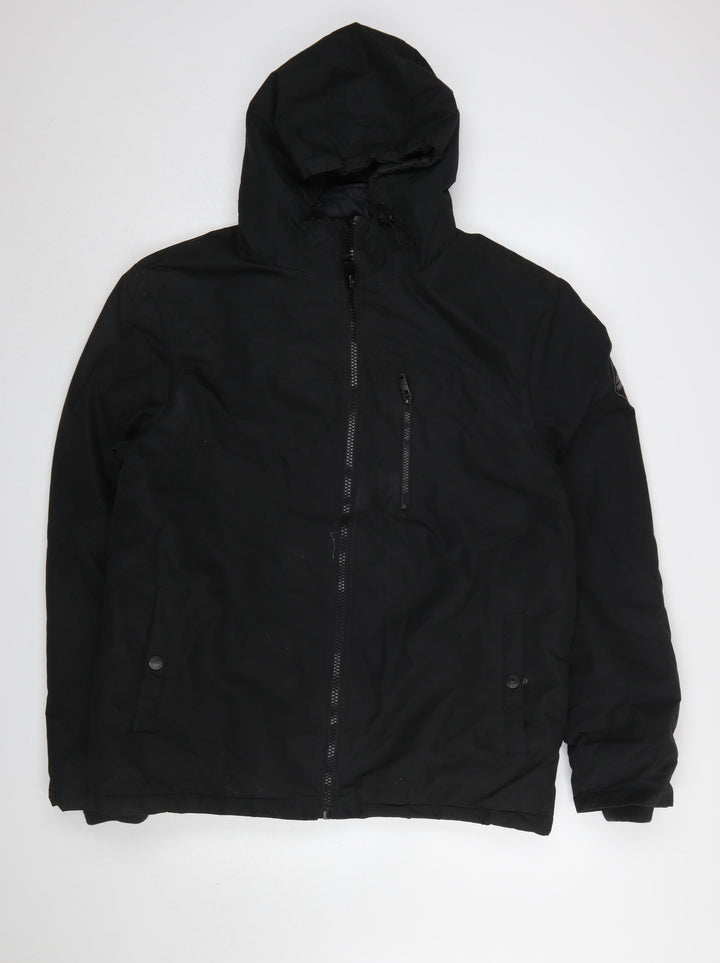 Threadbare Men's Black L Hooded Puffer Jacket Winter Zip Coat