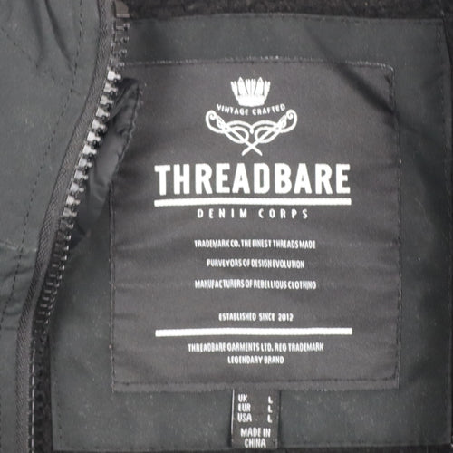 Threadbare Men's Black L Hooded Puffer Jacket Winter Zip Coat