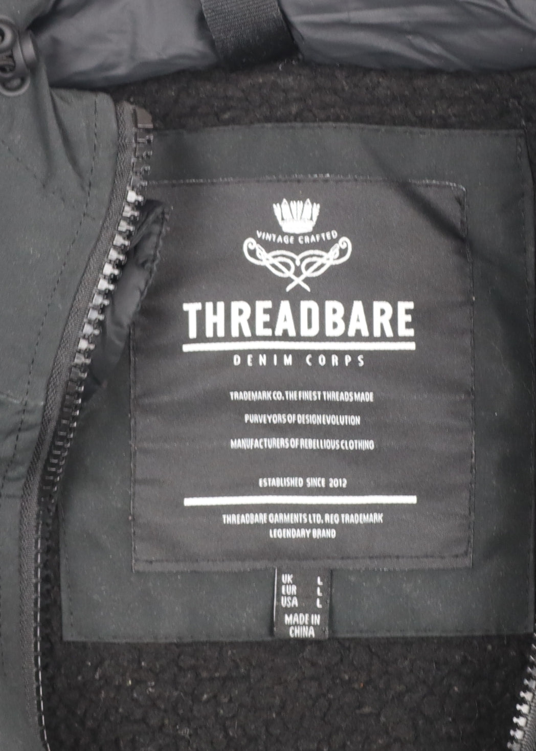Threadbare Men's Black L Hooded Puffer Jacket Winter Zip Coat
