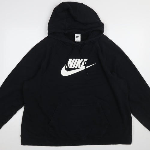 Nike Women Black Pullover Hoodie 1X Cotton Blend Logo Hoodie