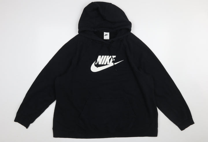 Nike Women Black Pullover Hoodie 1X Cotton Blend Logo Hoodie