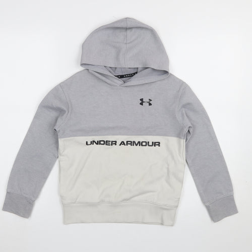 Under Armour Boys Grey Colourblock Pullover Hoodie Size Small YSM