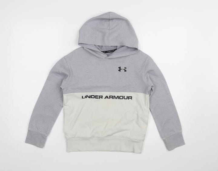 Under Armour Boys Grey Colourblock Pullover Hoodie Size Small YSM