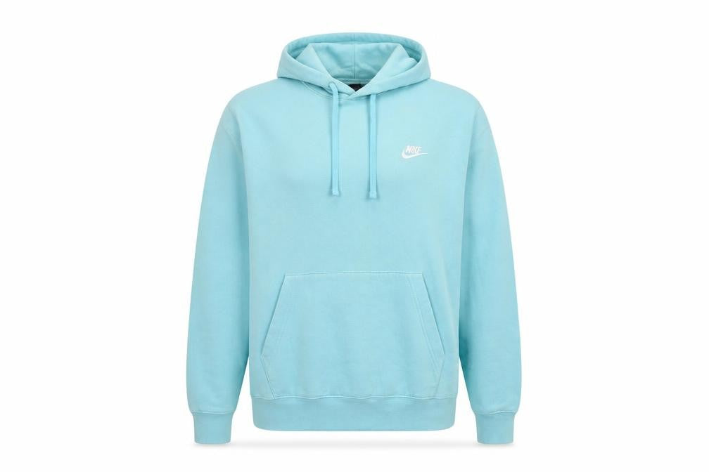 Front view of Nike women’s blue pullover hoodie m cotton blend